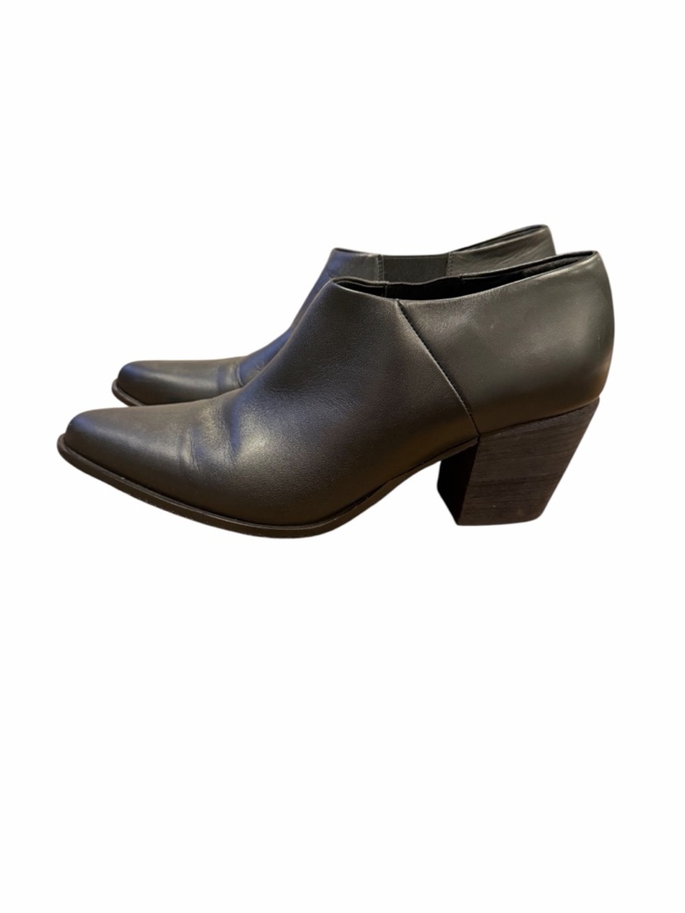Vince Black Leather Pointed Ankle Booties with Block Heel